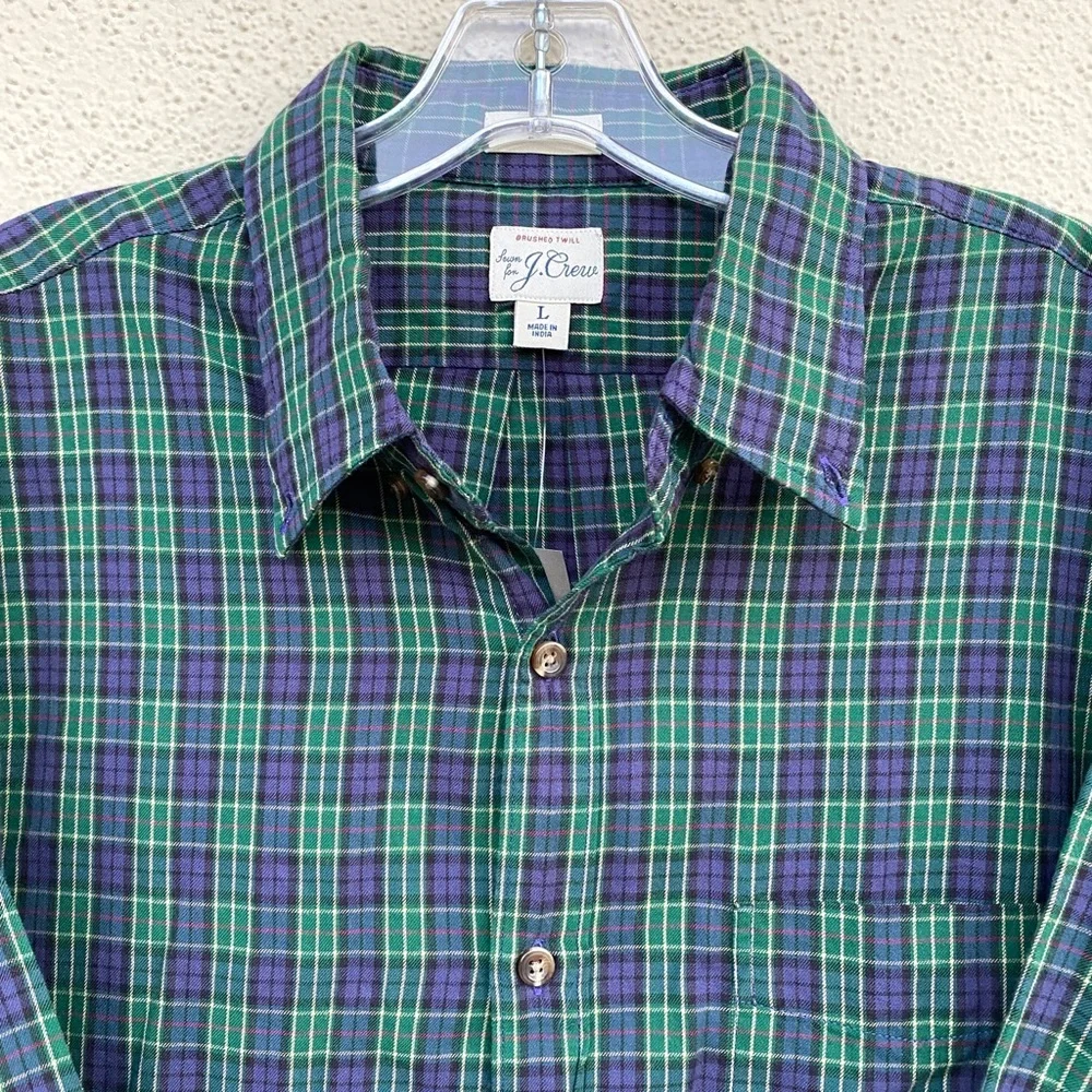 J. CREW GREEN plaid shirt slim fit button down brushed twill checkered Mens new